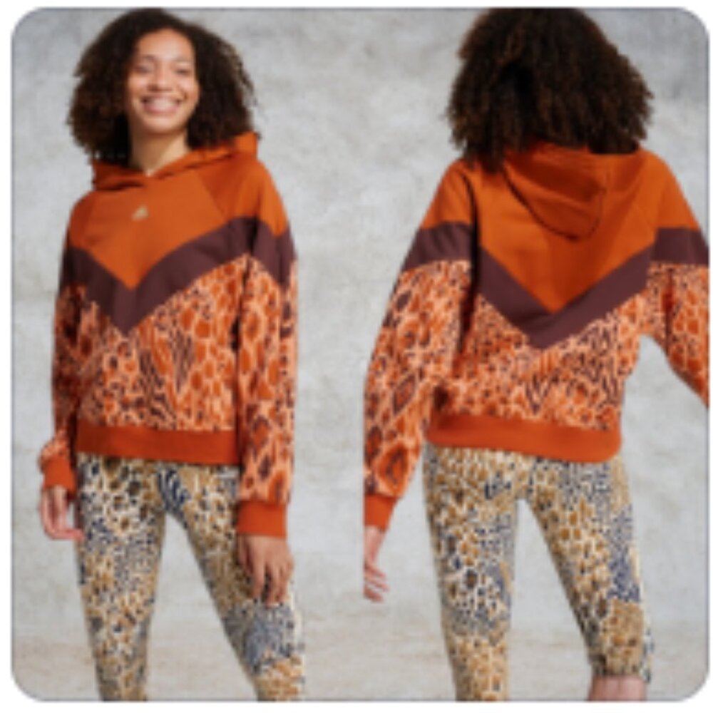 Farm Rio X Adidas Graphic Hoodie Fox Red Mystery Brown Print Women's Sz Small